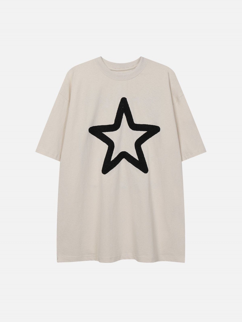 T Shirts Aelfric Eden Star Embroidery Coton Tee Bleu | OWT-48405683